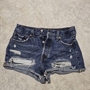 Levi's High Waisted Ripped Denim Shorts
